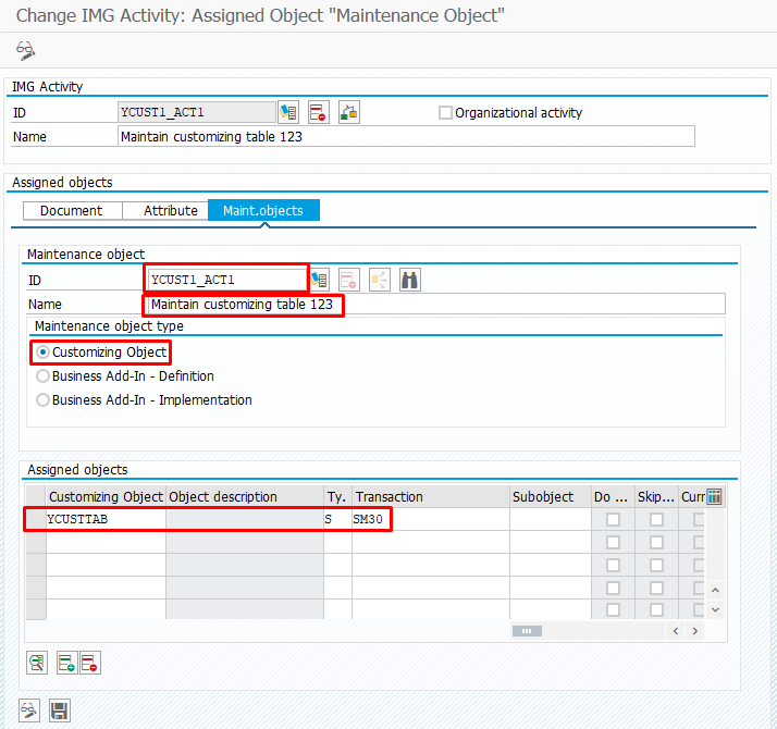 Create new spro section step 2 create img activity and assign